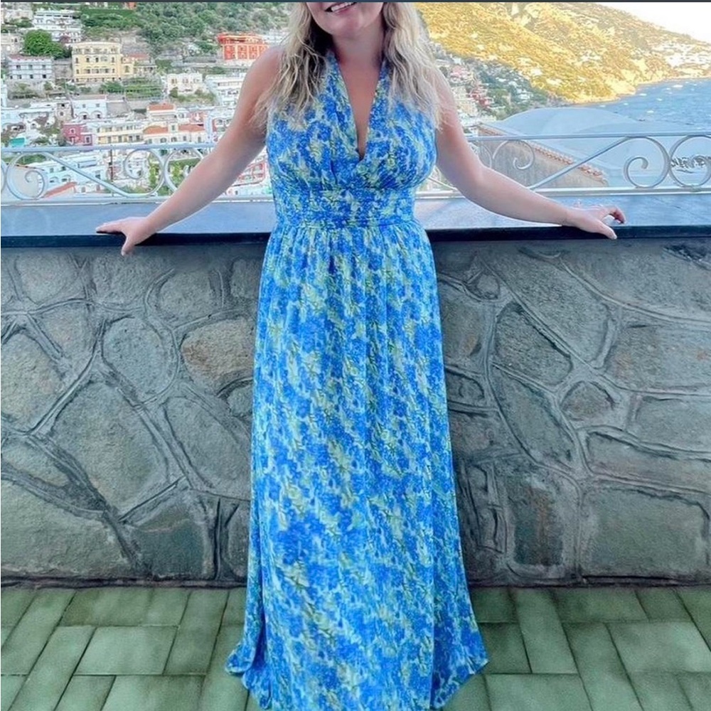 H&M Blue Floral Halter Maxi Dress